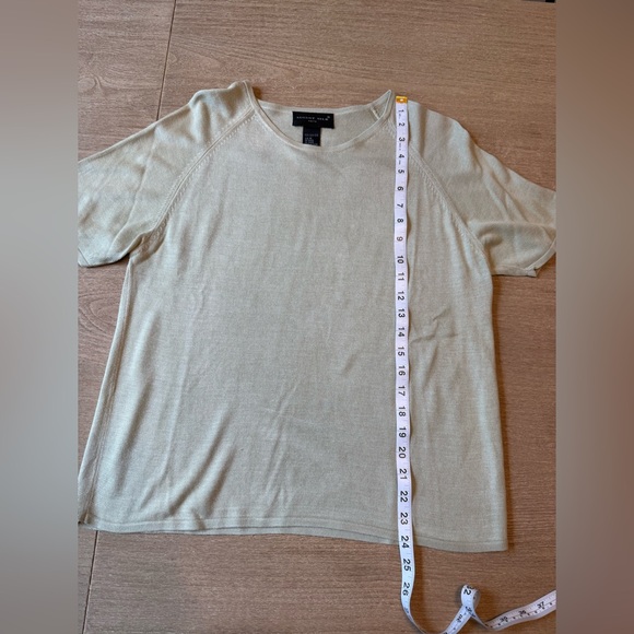 Vintage August Silk Short Sleeve Knit Top Crew Neck Sage M minimalist, spring - Picture 5 of 6